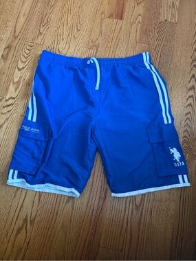 U.S. Polo Assn. Blue Drawstring Swim Shorts with White Trim